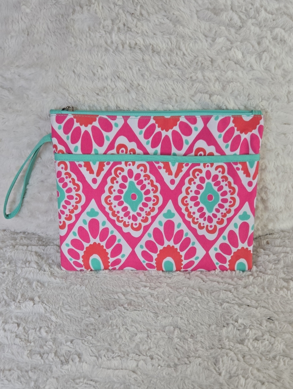 Pink and Teal Patterned Makeup Bag